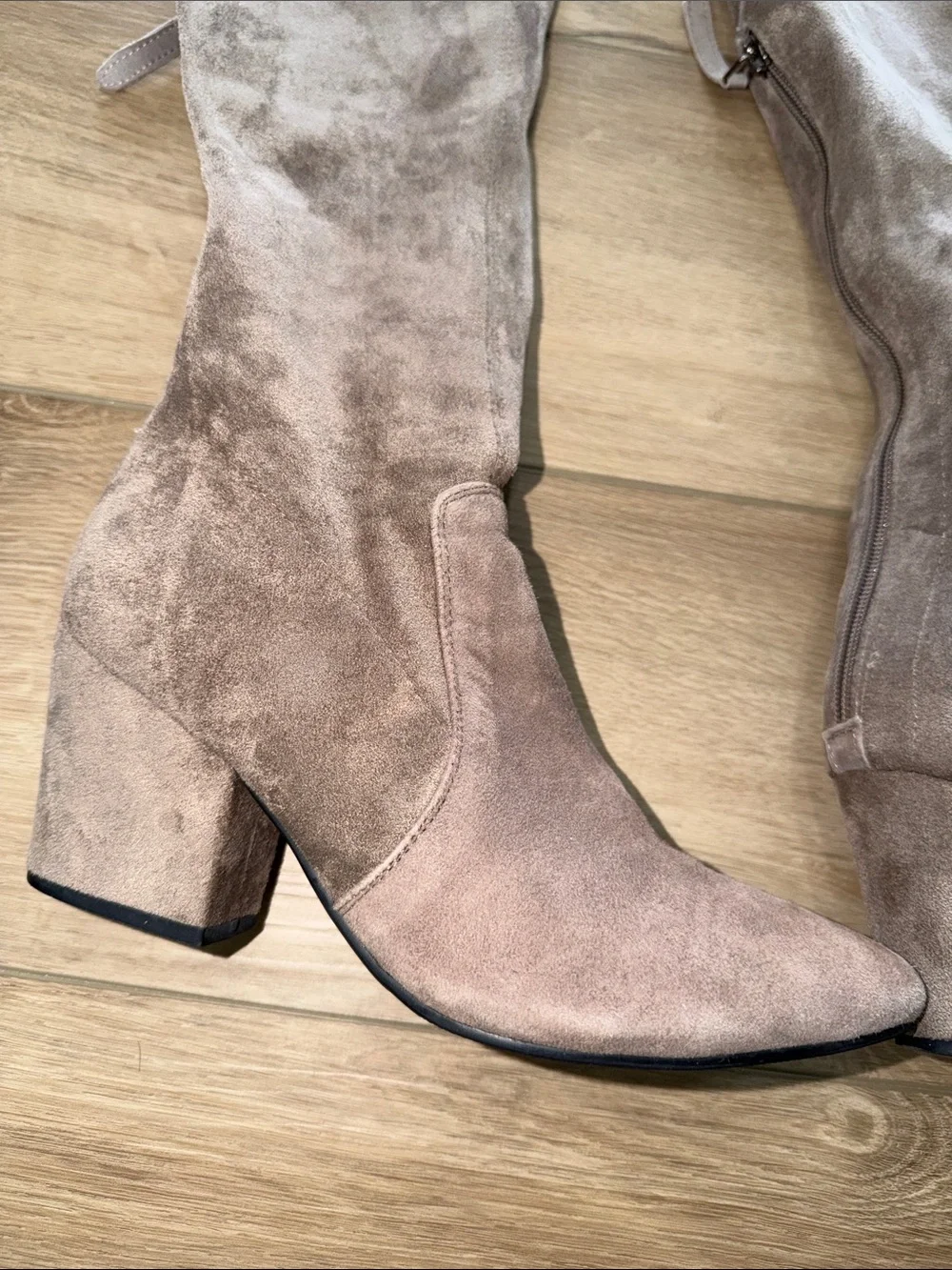Women's Over-the-Knee Suede Block Heel Boots - Taupe size 8 zip up
